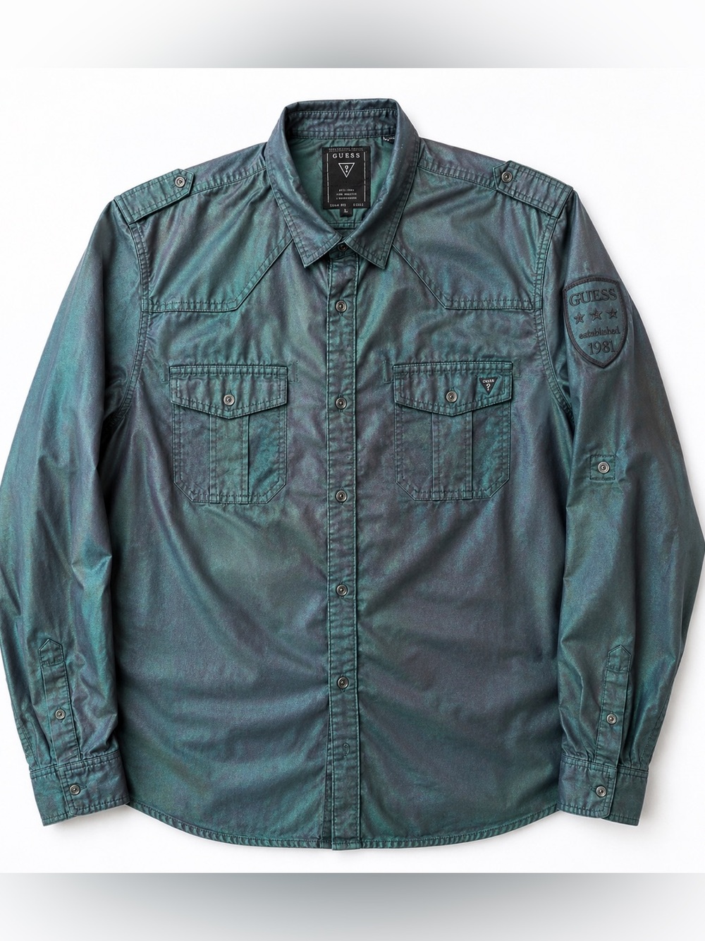 GUESS Men's Teal-Green Military Utility Shirt Jacket